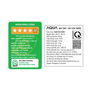 Máy Giặt Sấy Aqua Inverter Giặt 13 kg - Sấy 8 kg AQD-DH1300H PS