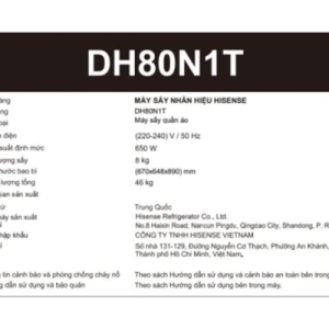 Máy Sấy bơm nhiệt Hisense 8 kg DH80N1T